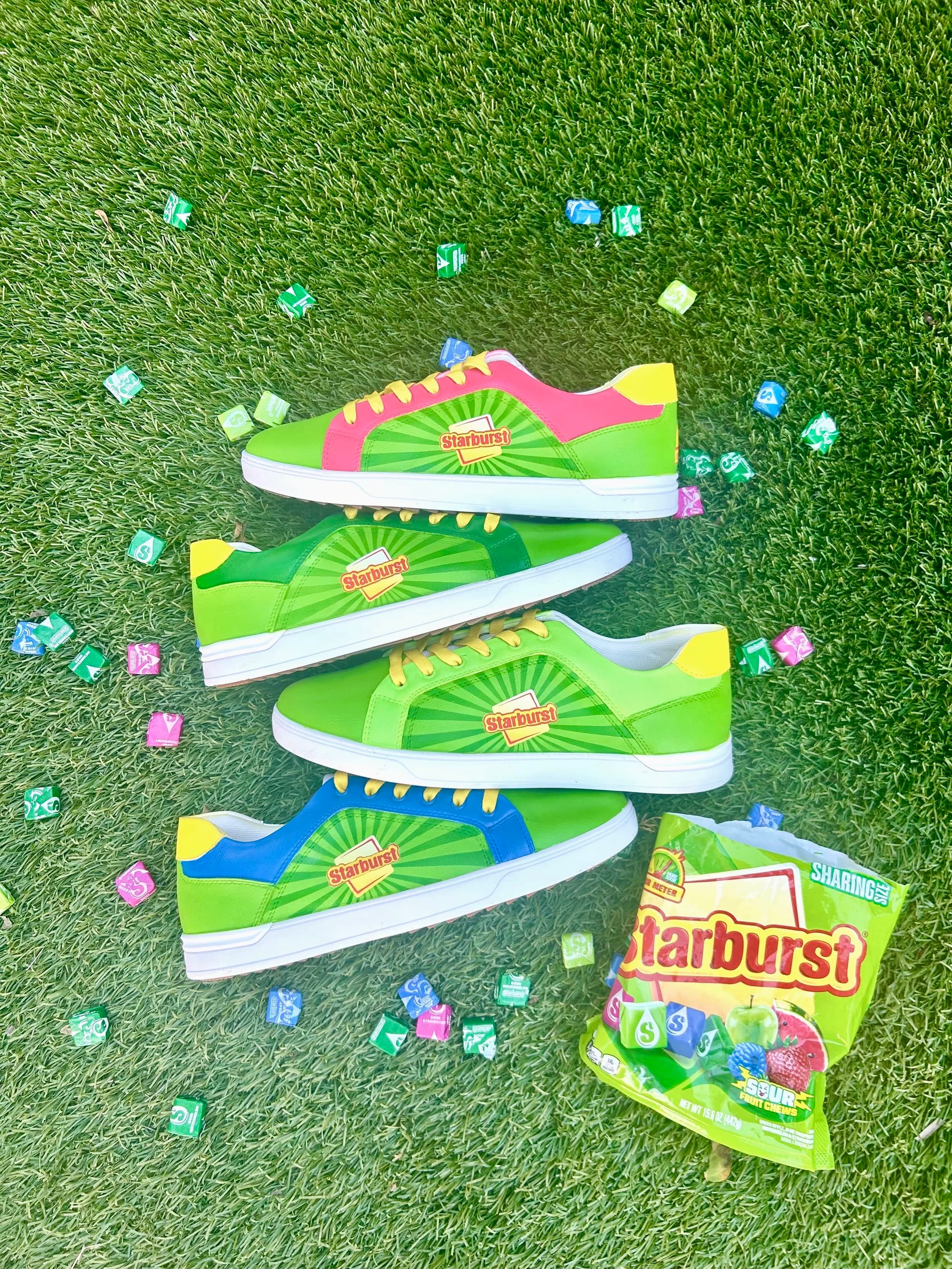 Starburst sour themed custom shoes by Chummy's Customs